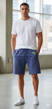 Arizona Jean Co Blue Sweat Shorts Mens Size Large Raw Hem Loungewear Star 62